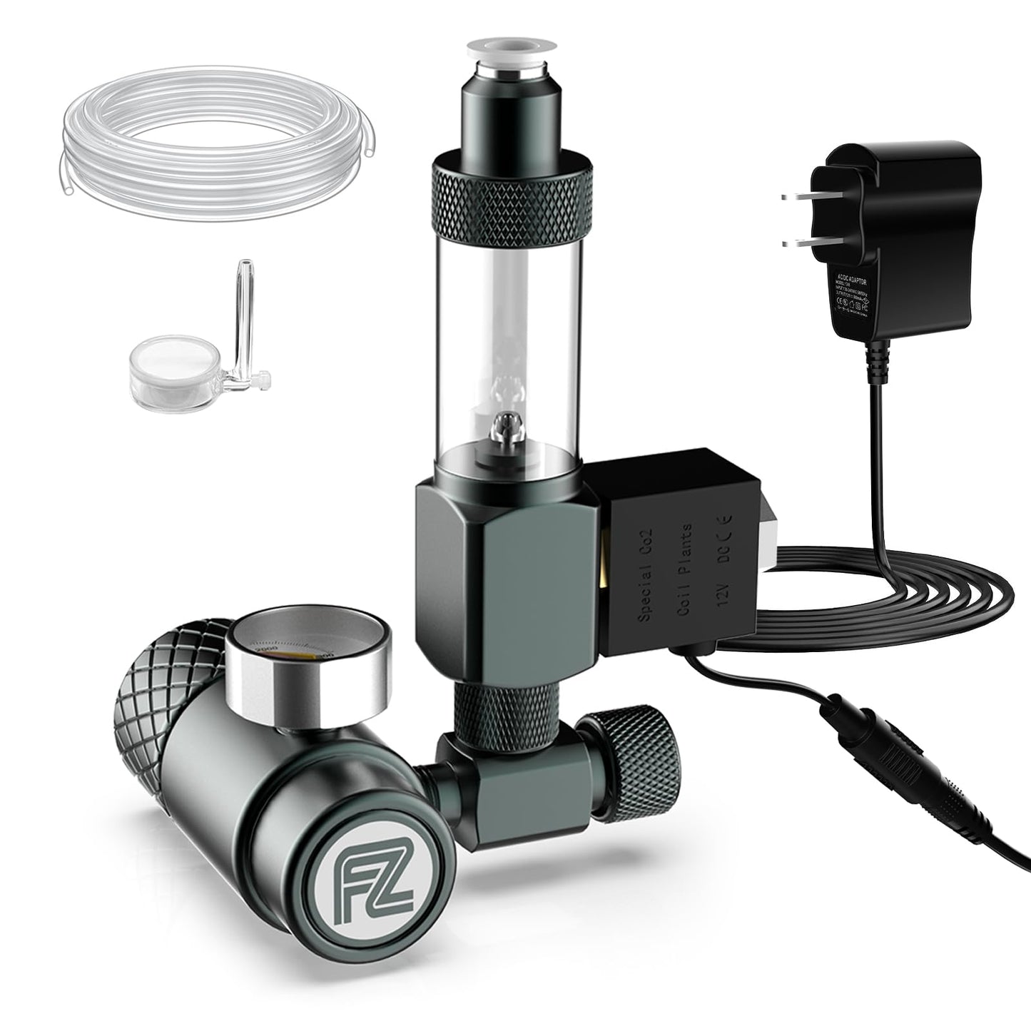 FZONE Aquarium CO₂ Regulator Kit, Compact Aquarium CO₂ System with Diffuser, Upgraded DC Solenoid and Bubble Counter Check Valve, for Establishing CO₂ System in Aquatic Plant Tank