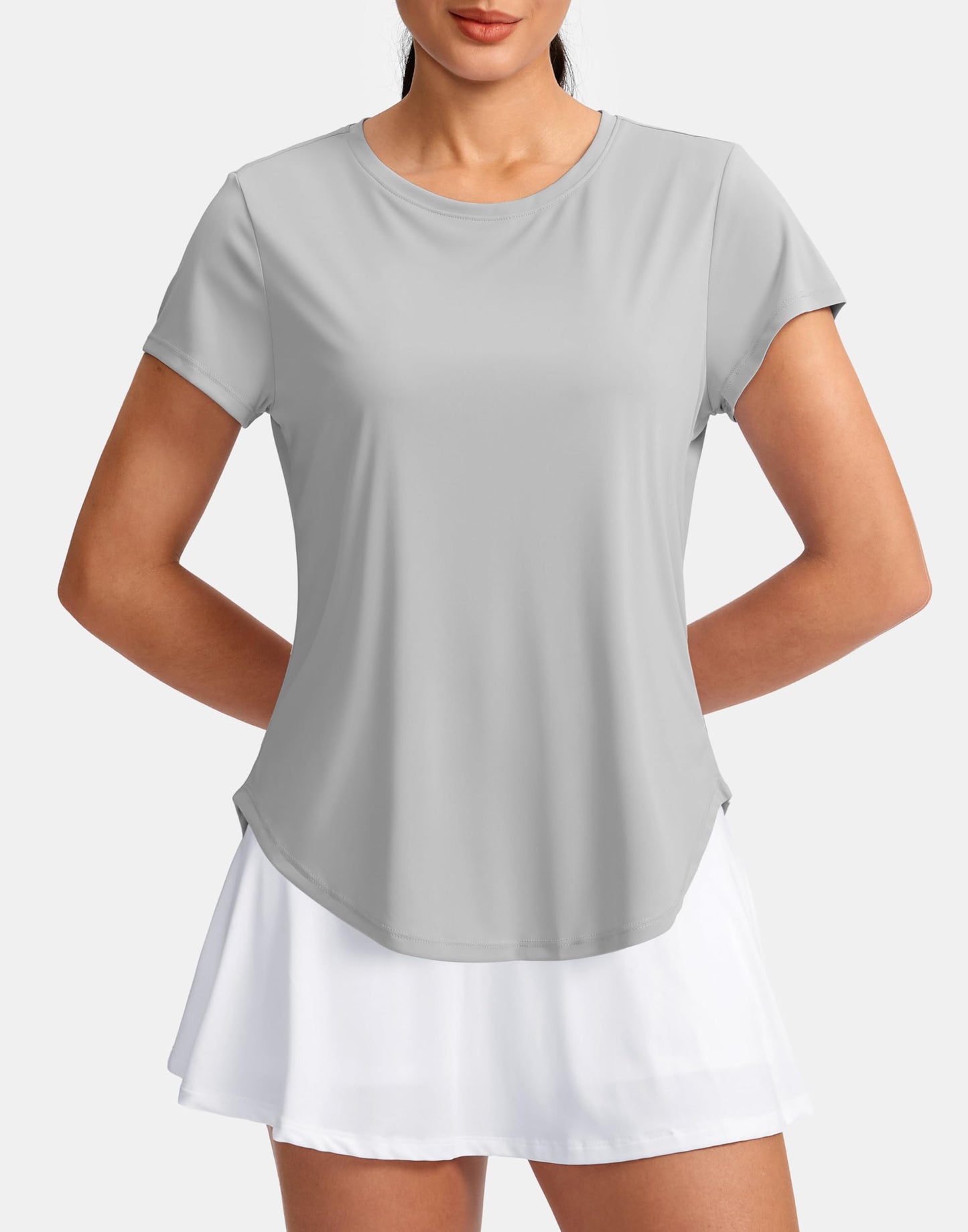 G Gradual Women's Workout Tops Short Sleeve Lightweight Athletic Yoga Running Shirts Loose Fit Quick Dry Gym T-Shirts(Light Grey,L)