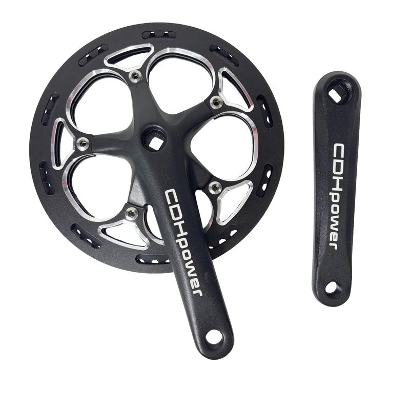 AUTES Single Speed Bike Crankset 52T/170mm/130mmBCD Alum Double Chainring Guard Square Hole Crank Arm Set for City Bike/Electric Bike/Road Bikes/MTB/Folding Bicycle
