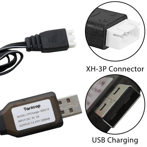 Gel Blaster Battery Charger - 7.4V 3 Pin Replacement for Splat Ball & RC Car Accessories | 2-Pack