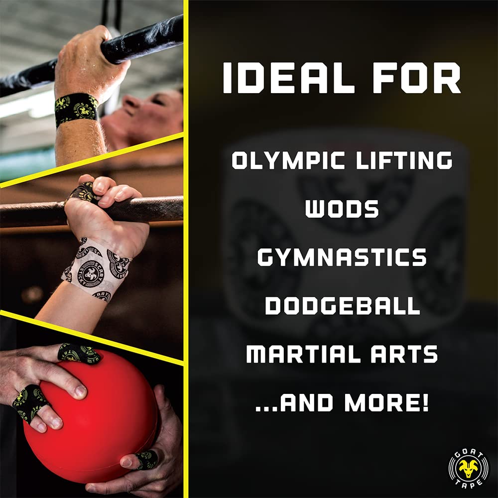 Scary Sticky Premium Athletic Tape, Ultra-Sticky Thumb, Finger & Wrist Tape for Weightlifting, Hook Grip & Cross Workout, Cotton, Latex-Free, 10 Yards, Black/Yellow, 2 Rolls