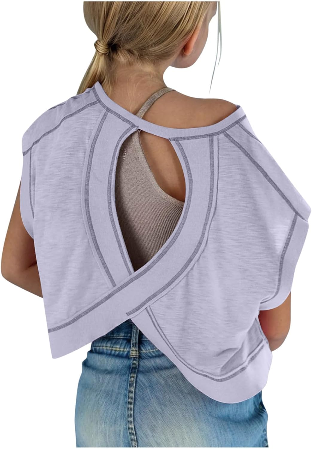 Skiennix Summer Tops for Kids - Cute Round Neck Short Sleeve Casual Tees | Fashionable Backless Design