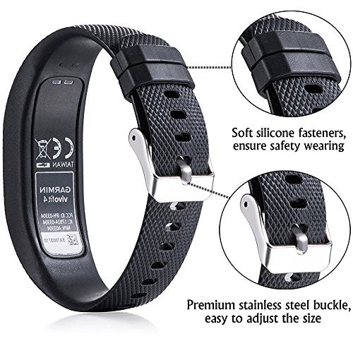Soft Silicone Replacement Band for Garmin Vivofit 4 - Black, Large