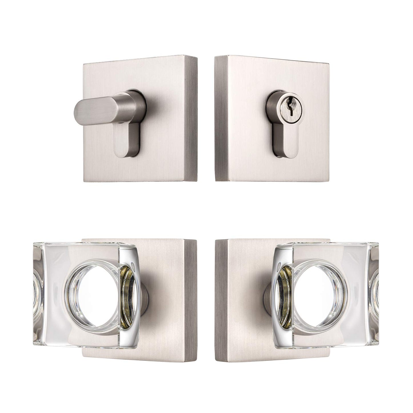 coolnews Crystal Glass Door Locks with Deadbolts, Entry Door Knob and Deadbolt Lock Set, Satin Nickel