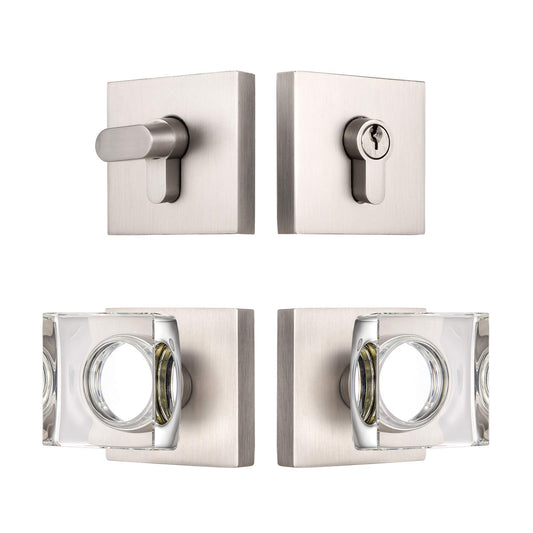 coolnews Crystal Glass Door Locks with Deadbolts, Entry Door Knob and Deadbolt Lock Set, Satin Nickel