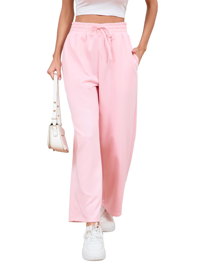 Yiyilina Wide Leg Sweatpants Women Baggy Lounge Sweat Pants with Pockets Casual High Waist Drawstring Work Athletic Joggers 2025 Fall(Pink,M)