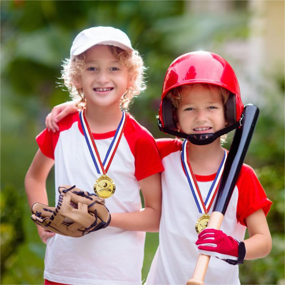 LZHZH 12 Pack Baseball Medals with Neck Ribbons for Kids and Adults - Perfect Party Favors and Sports Game Prizes 2-Inch