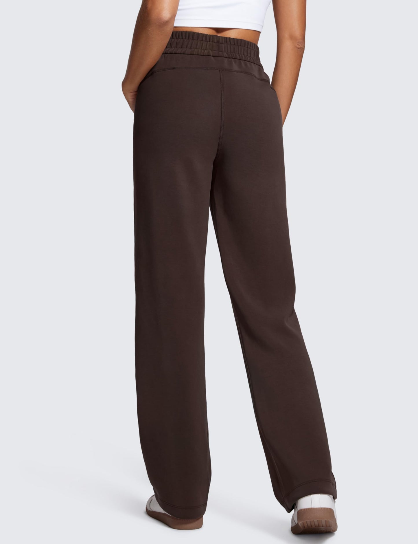 CRZ YOGA SoftAura Straight Leg Casual Sweatpants Women 30" - Modal Lounge Travel Pants with Pockets Hot Fudge Brown Medium