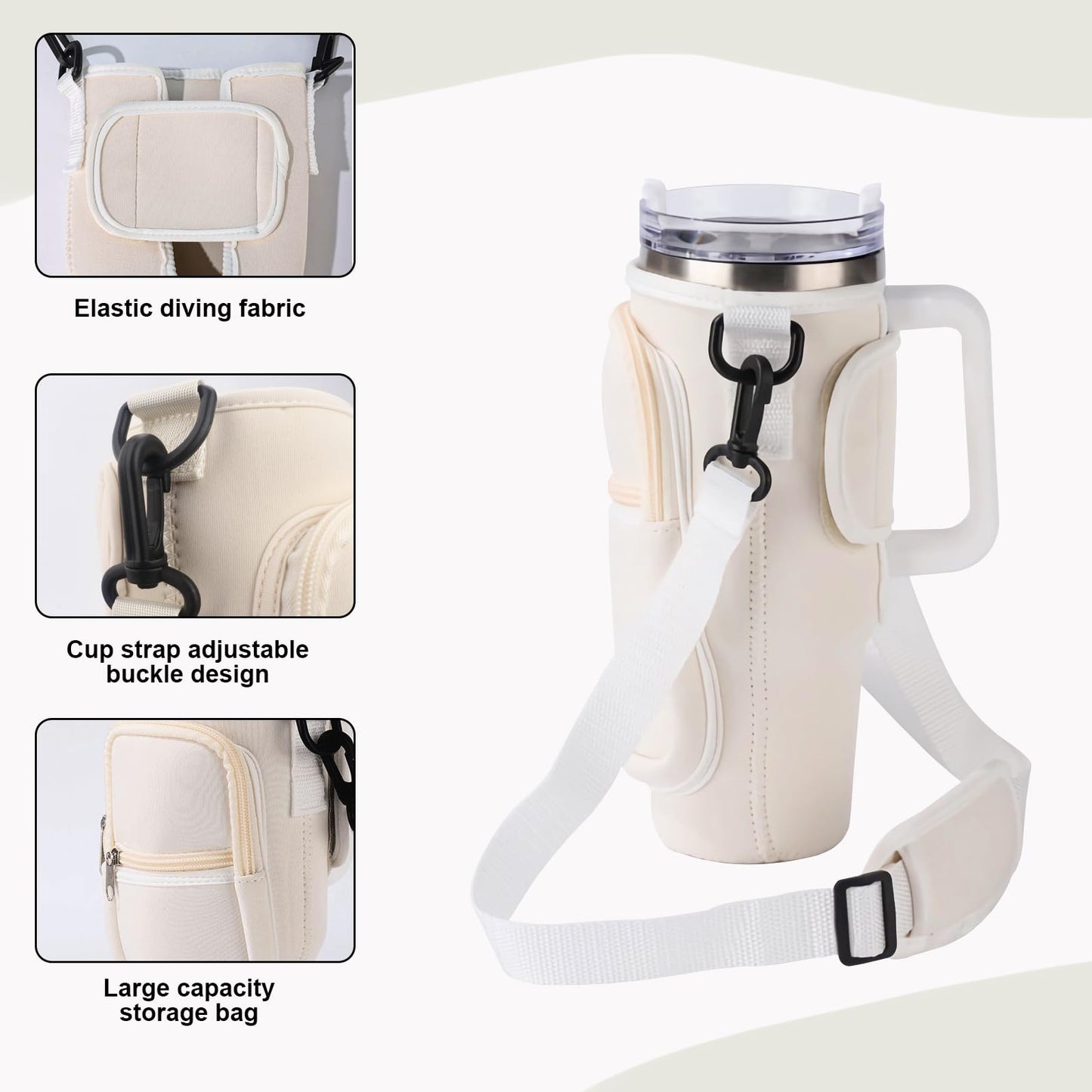 Miruchertter Water Bottle Carrier Bag With Phone Pocket for 40/30 oz Stanley Cup - Sling Holder Pouch With Adjustable Strap for Accessories
