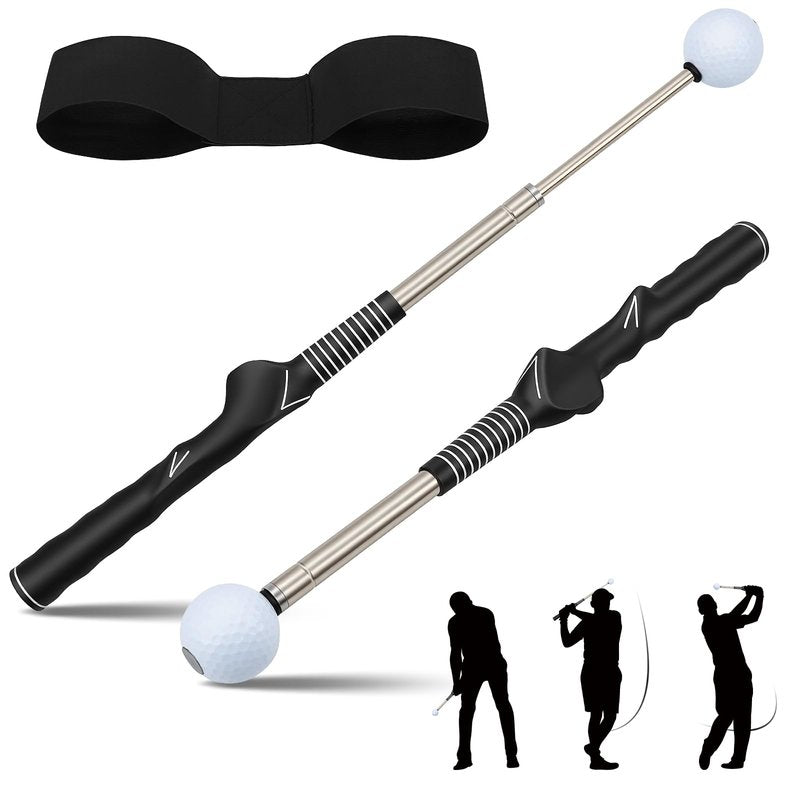 Anggugu Retractable Golf Swing Training Aid - Portable Grip Trainer with Click Feedback for Right Handed Golfers, Portable Swing Tempo Trainer with Arm Band for Indoor & Outdoor Practice