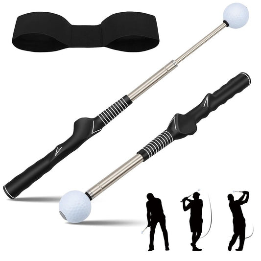 Anggugu Retractable Golf Swing Training Aid - Portable Grip Trainer with Click Feedback for Right Handed Golfers, Portable Swing Tempo Trainer with Arm Band for Indoor & Outdoor Practice