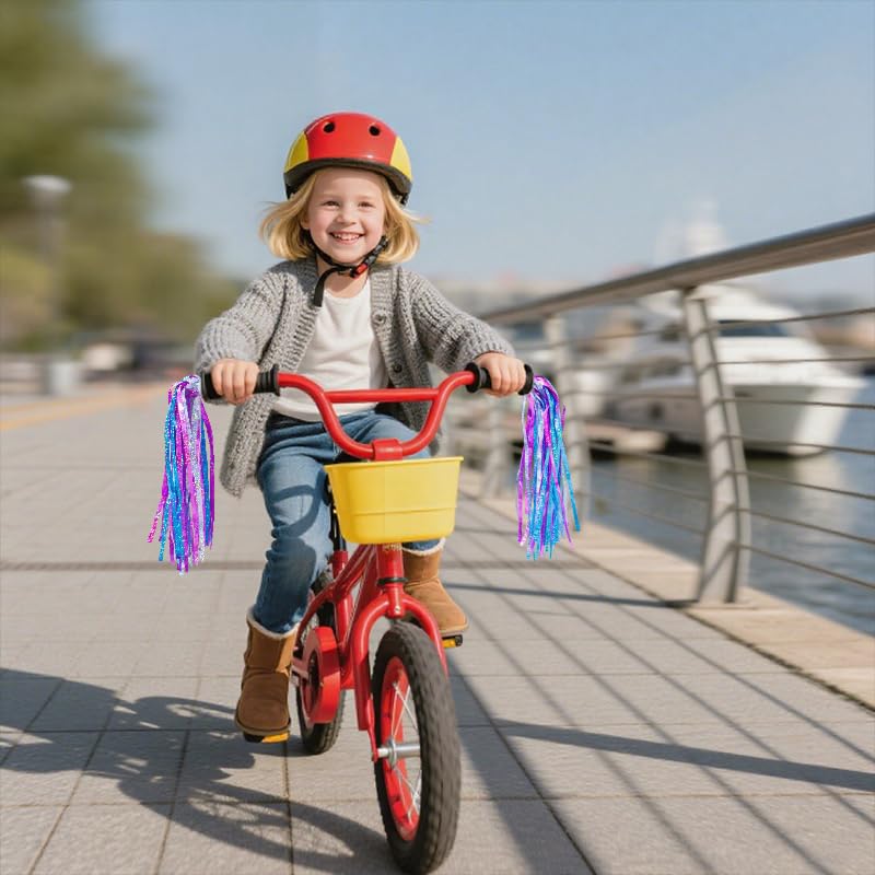 Colorful Handlebar Streamers for Kids' Bicycles - Shiny Blue Purple