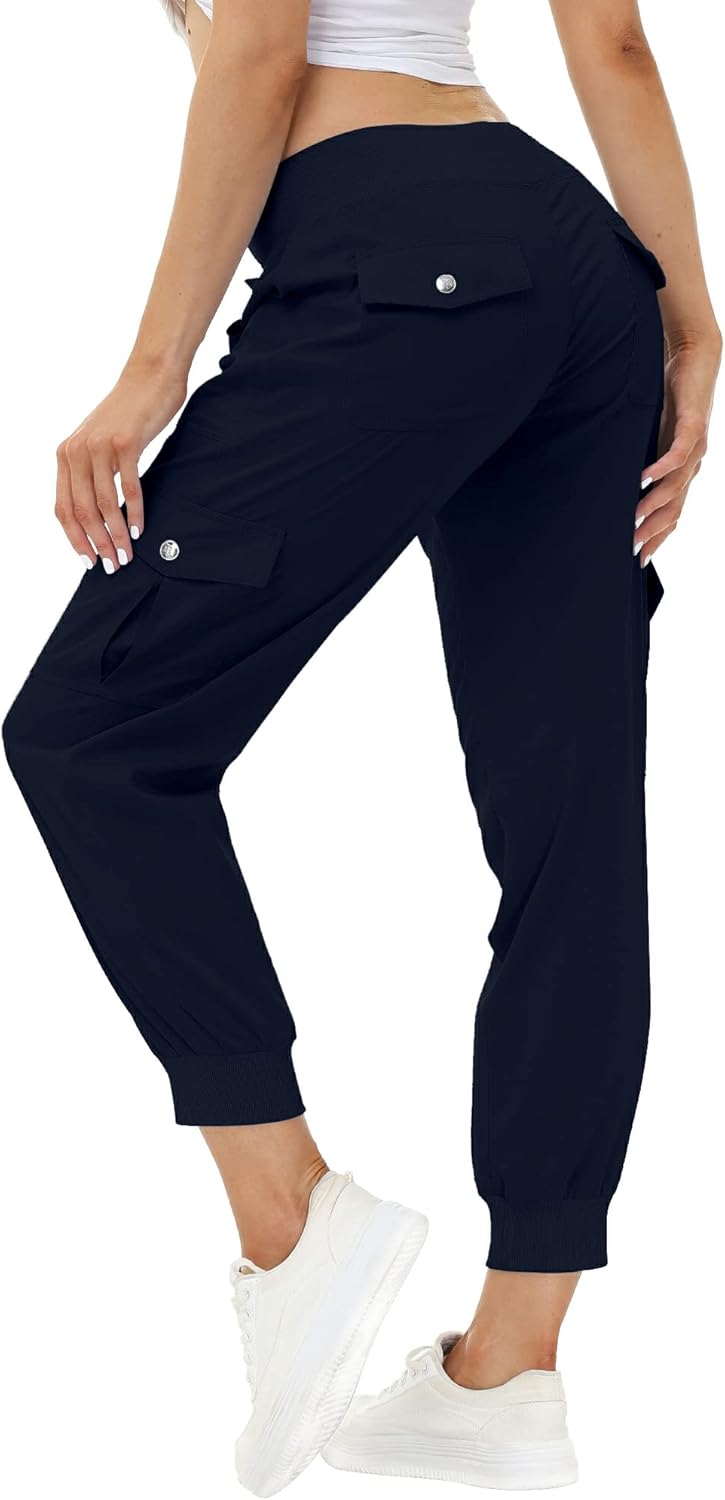 MoFiz Women's Lightweight Hiking Cargo Pants - Quick-Dry Outdoor Travel Joggers with Elastic Waist & Pockets