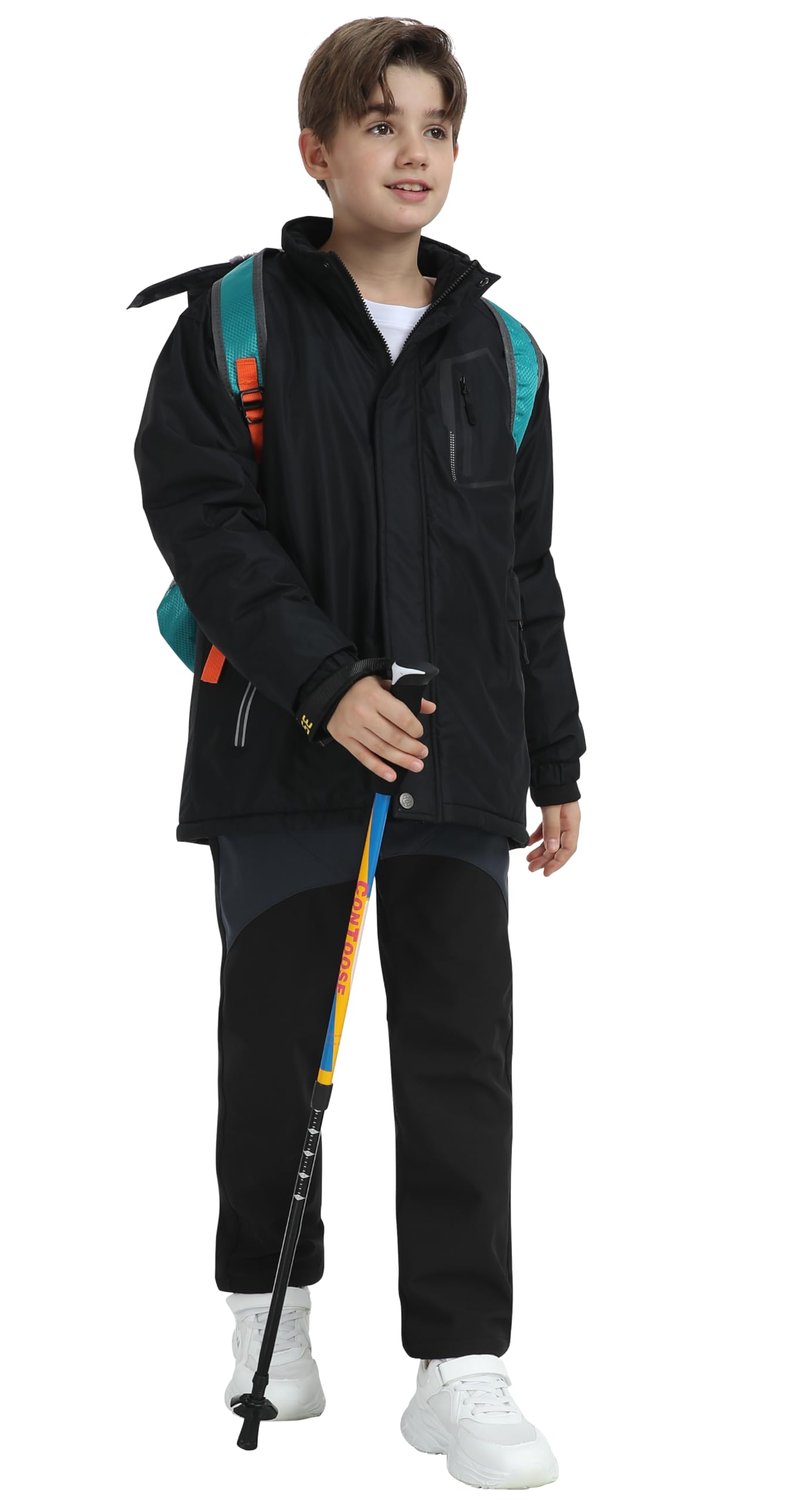 MoFiz Kids Winter Fleece Hiking Insulated Snowboard Pants Kids Girls Waterproof Snow Ski Pants Black 18-20