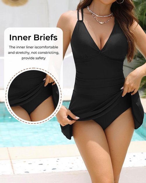 Daci One Piece Swim Dress - Modest Tummy Control Bathing Suit | 2026 Ruched Skirt Design