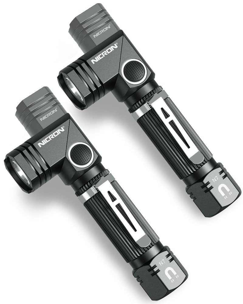 NICRON Flashlight, N7 600 Lumens Tactical Flashlight 2 Pack, 90 Degree Ip65 Waterproof Led Mini Flashlight 4 Modes- Best High Lumens are for Camping, Outdoor, Hiking （Not Including Batteries） Gift