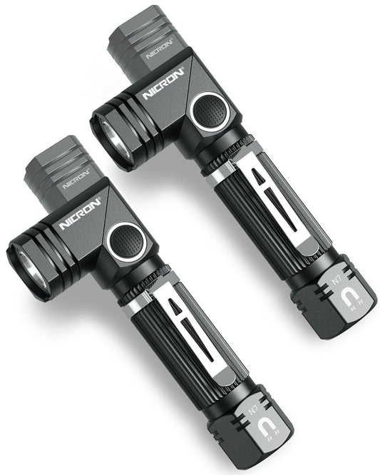 NICRON Flashlight, N7 600 Lumens Tactical Flashlight 2 Pack, 90 Degree Ip65 Waterproof Led Mini Flashlight 4 Modes- Best High Lumens are for Camping, Outdoor, Hiking （Not Including Batteries） Gift