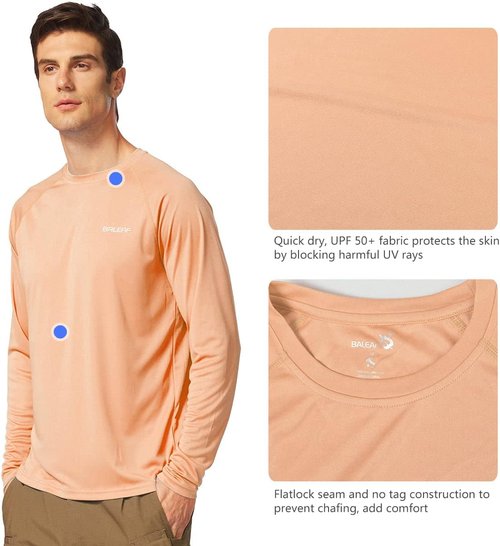 Baleaf Men's UV Protection Long Sleeve Rash Guard - Quick Dry, Lightweight, UPF 50+ for Fishing & Running