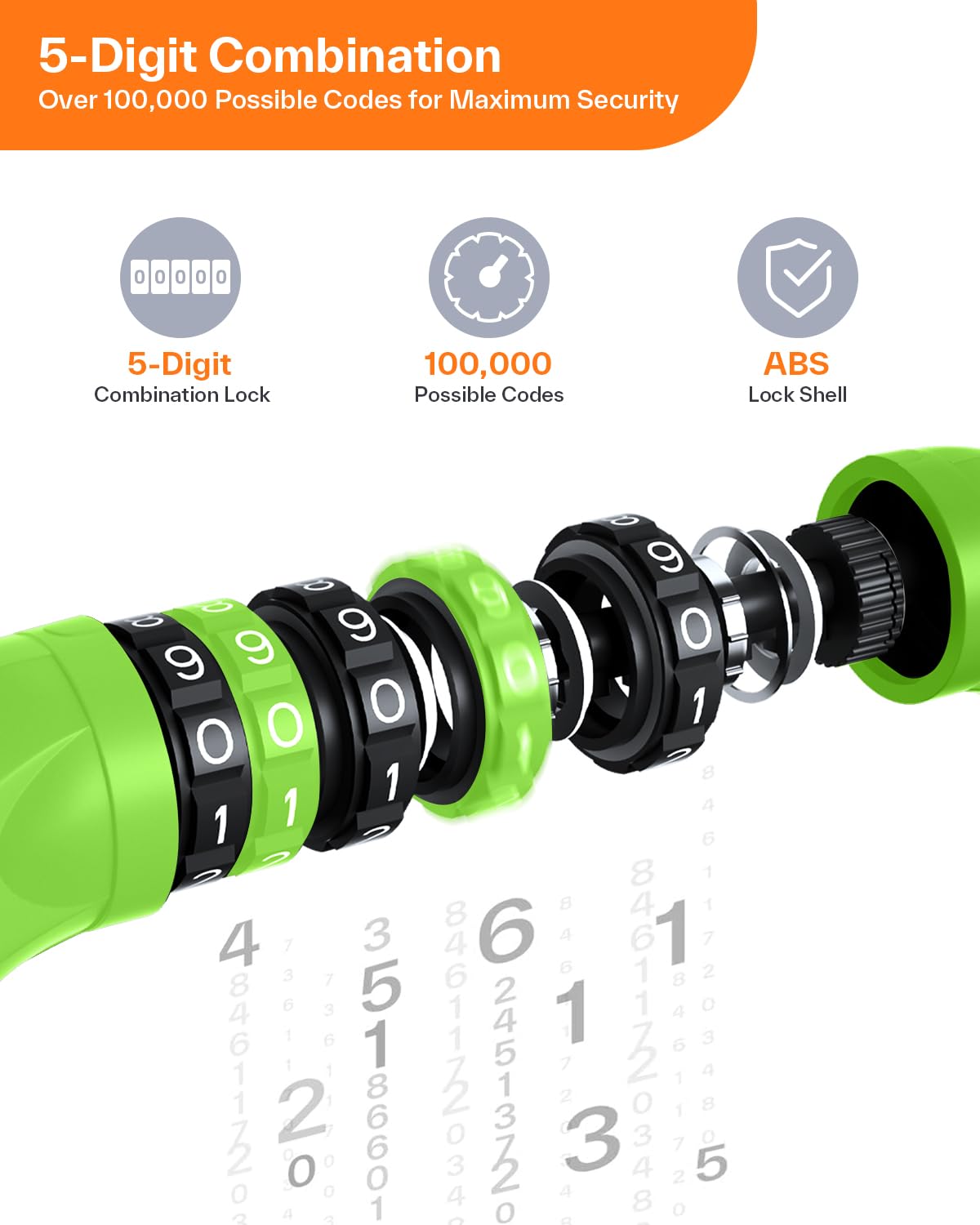 Sportneer Bike Lock: 3.2ft 5 Digit Combination High Security Anti Theft Bike Chain Lock - Heavy Duty Resettable Keyless Bicycle Lock for Bike, Bicycle, Motorcycle, Scooter Etc
