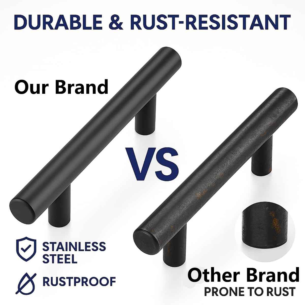 Rovanboao 35 Pack | Matte Black Kitchen Cabinet Handles Stainless Steel Drawer Pulls Cupboard Vanity Dresser Hardware 5 Inch Length, 3 Inch Hole Center