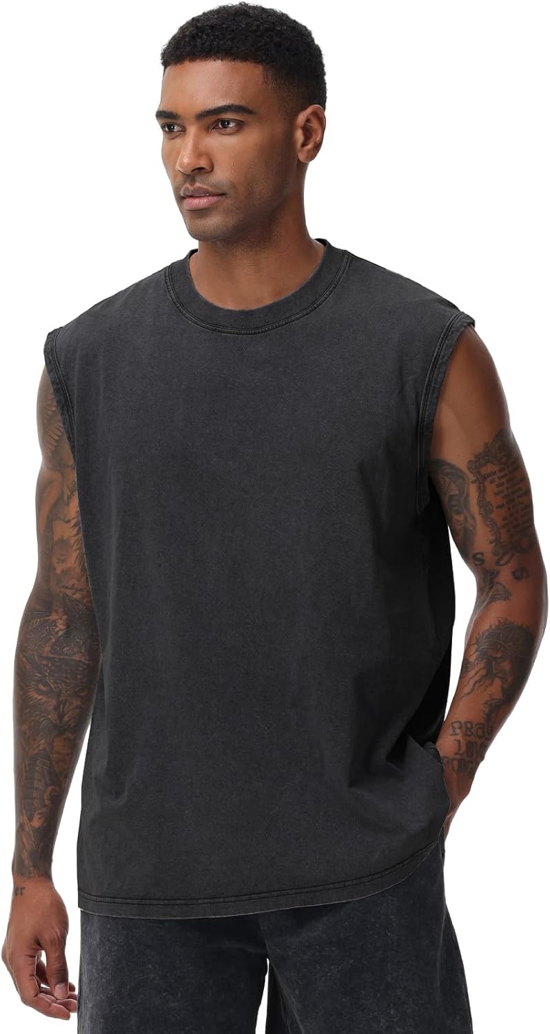 Skiennix Men's Workout Tank Tops - Sleeveless Muscle Shirt for Gym & Running | Acid Wash Design