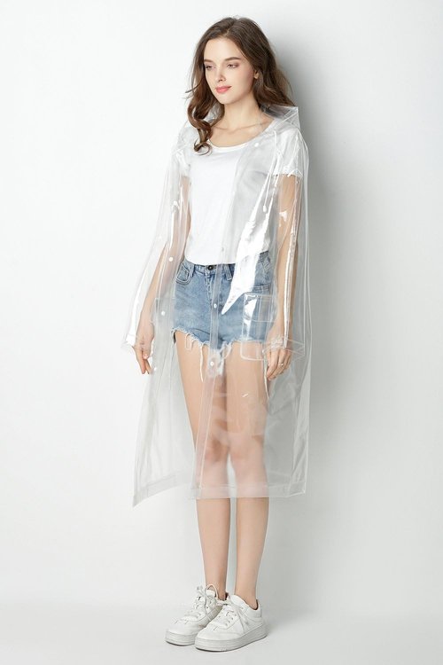 Freesmily Women's Transparent Raincoat - Fashionable EVA Waterproof Poncho with Hood & Drawstring
