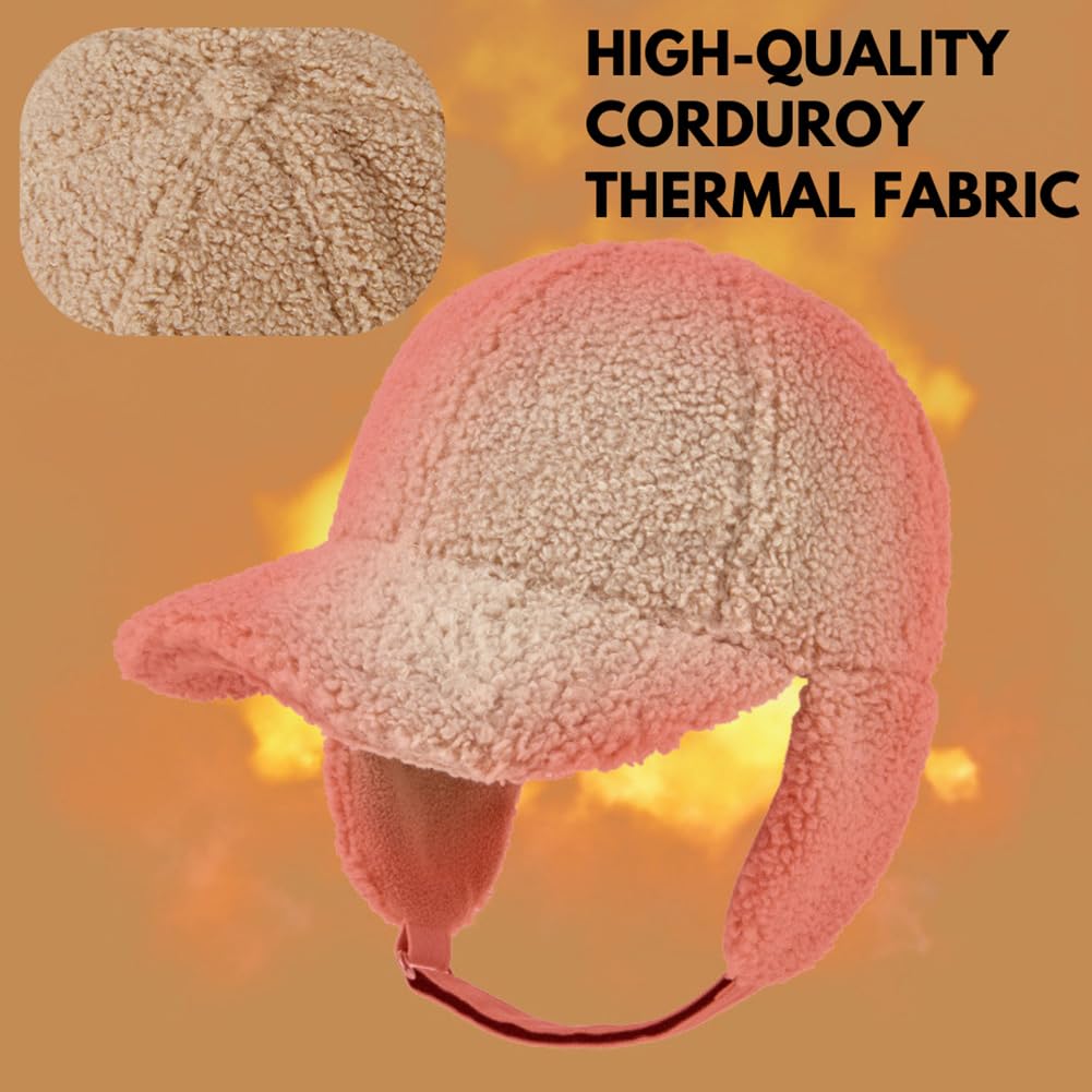 Sherpa Fleece Baseball Cap with Earflaps, Warm Fuzzy Winter Hat Adjustable for Men and Women Outdoor Travel (US, Alpha, One Size, Black)