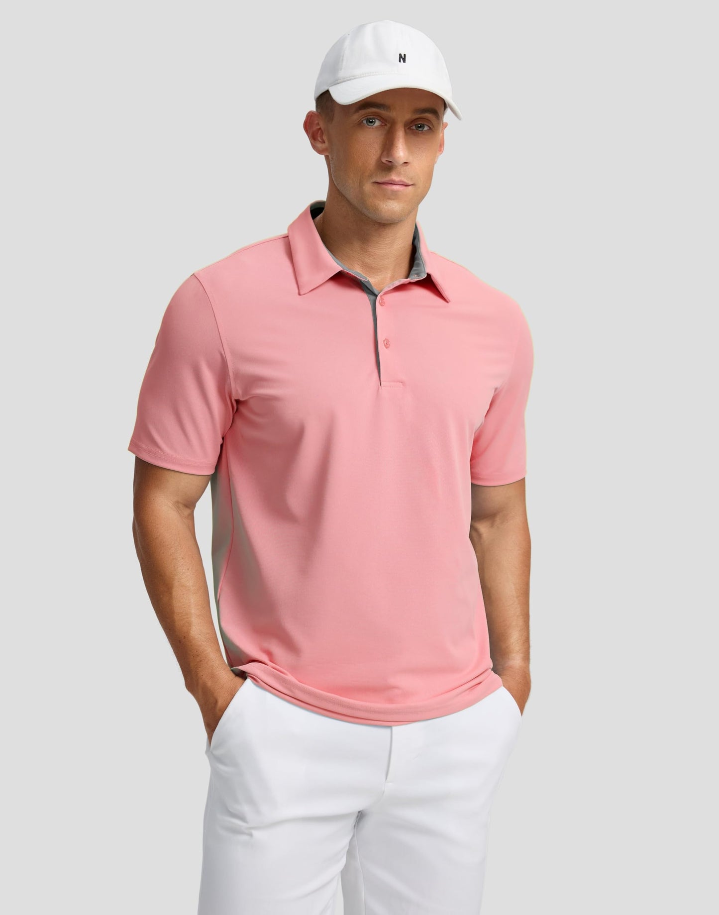 Men's Golf Polo Shirts Dry Fit Short Sleeve Shirt, Pink, M