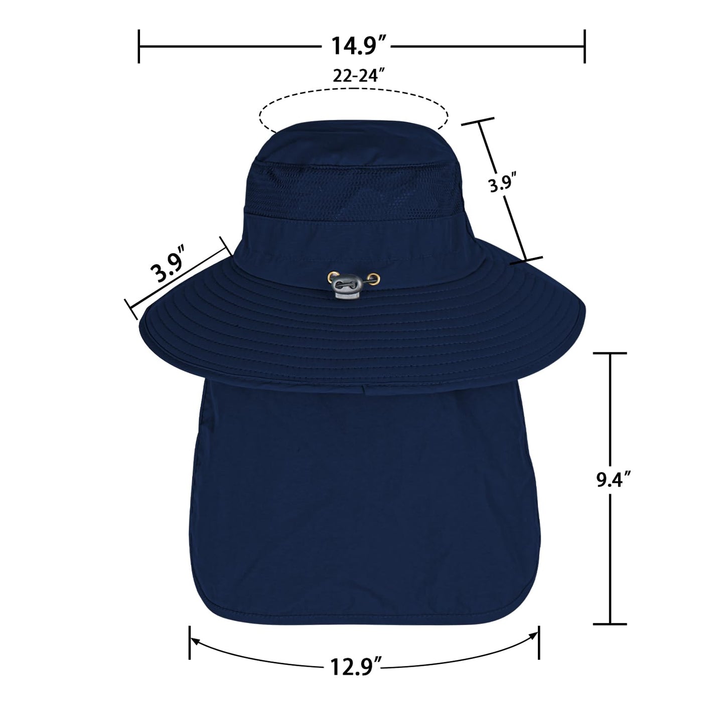 Sun Hats for Men Women Fishing Hat UPF 50+ Breathable Wide Brim Bucket Hats Summer UV Protection Safari Hat with Neck Flap Navy Blue