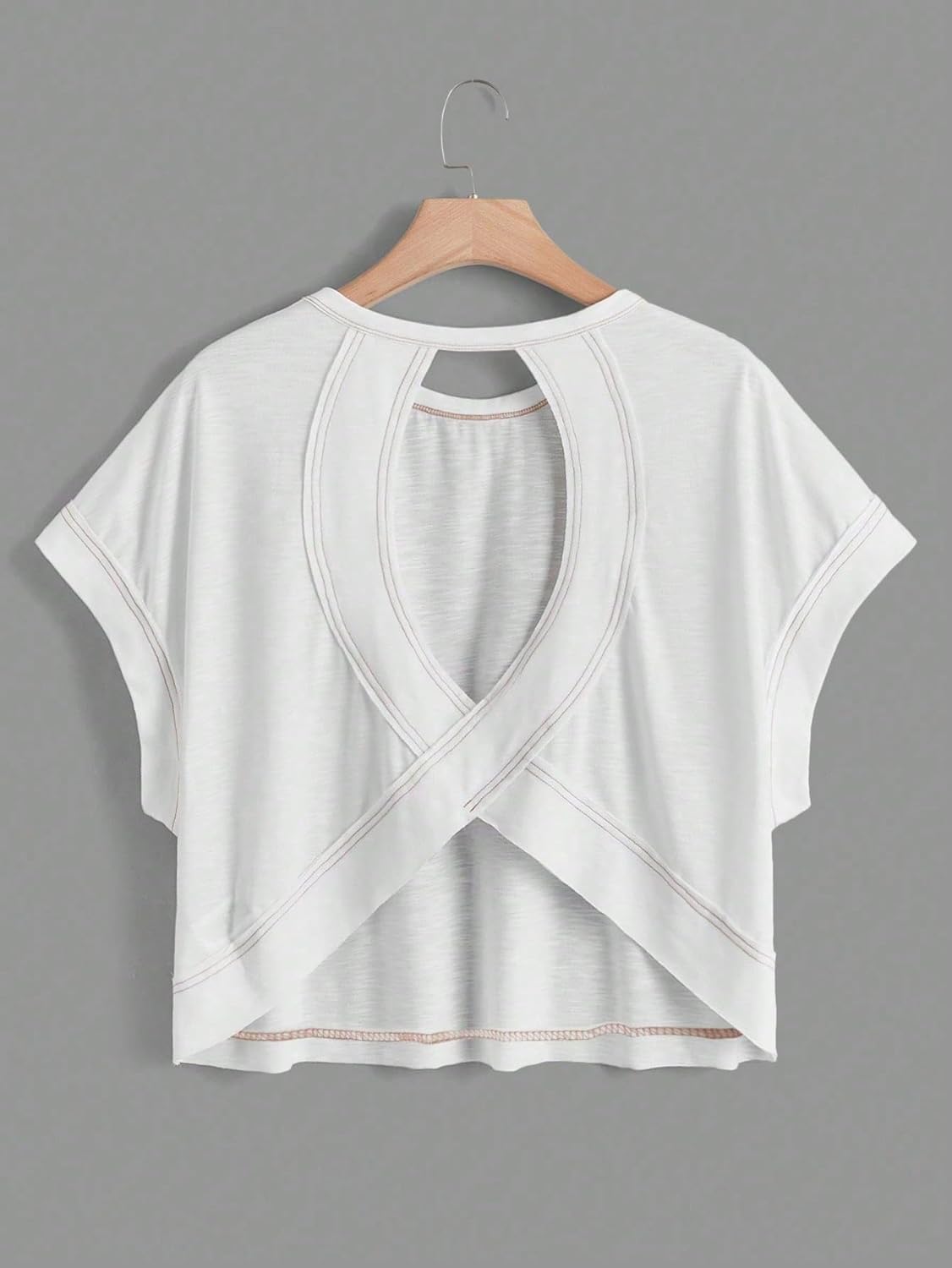 RoseSeek Girls' Backless Criss-Cross Short Sleeve Tops - 2 Pack Casual Crewneck Tees