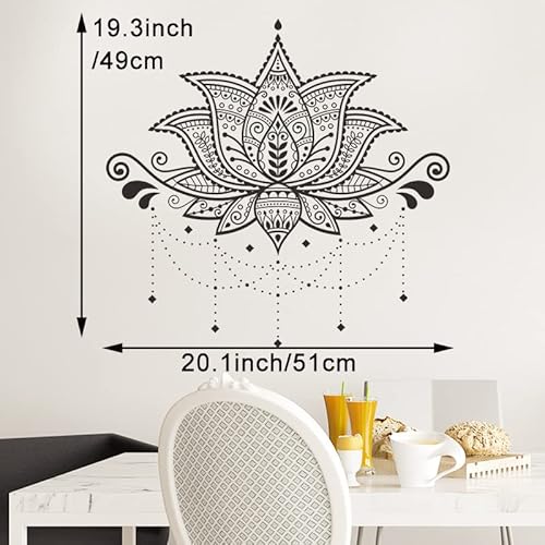 Black Mandala Lotus Wall Decals Indian Boho Namaste Flower Wall Sticker 23.6x15.7inch Hippie Buddhism Meditation Wall Art Decor for Headboard Bedroom Living Room Yoga Studio