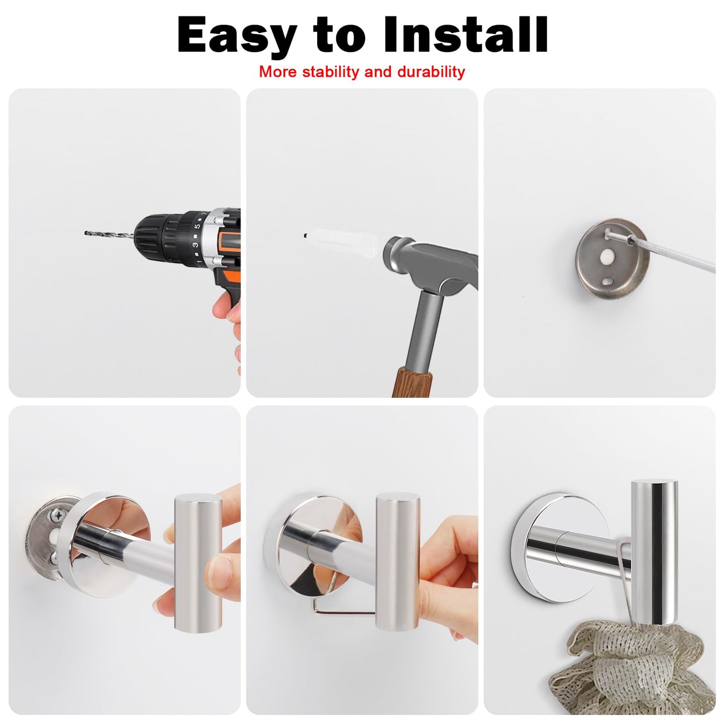 Livabber Bathroom Towel Hooks, 304 Stainless Steel Robe Shower Hooks Wall Mounted, Heavy Duty Towel Hangers for Bathroom Kitchen Bedroom (4 Pack, Chrome)