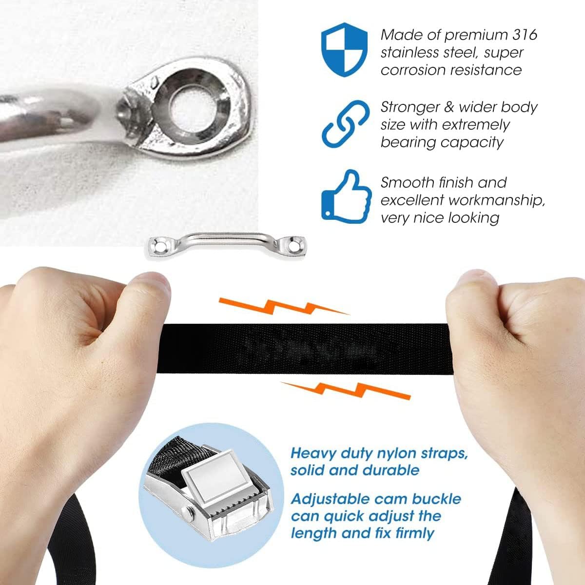 Skiennix Heavy-Duty Battery Tie Down Strap - 78'' with Stainless Steel Cam Buckle & Deck Loop Mounts