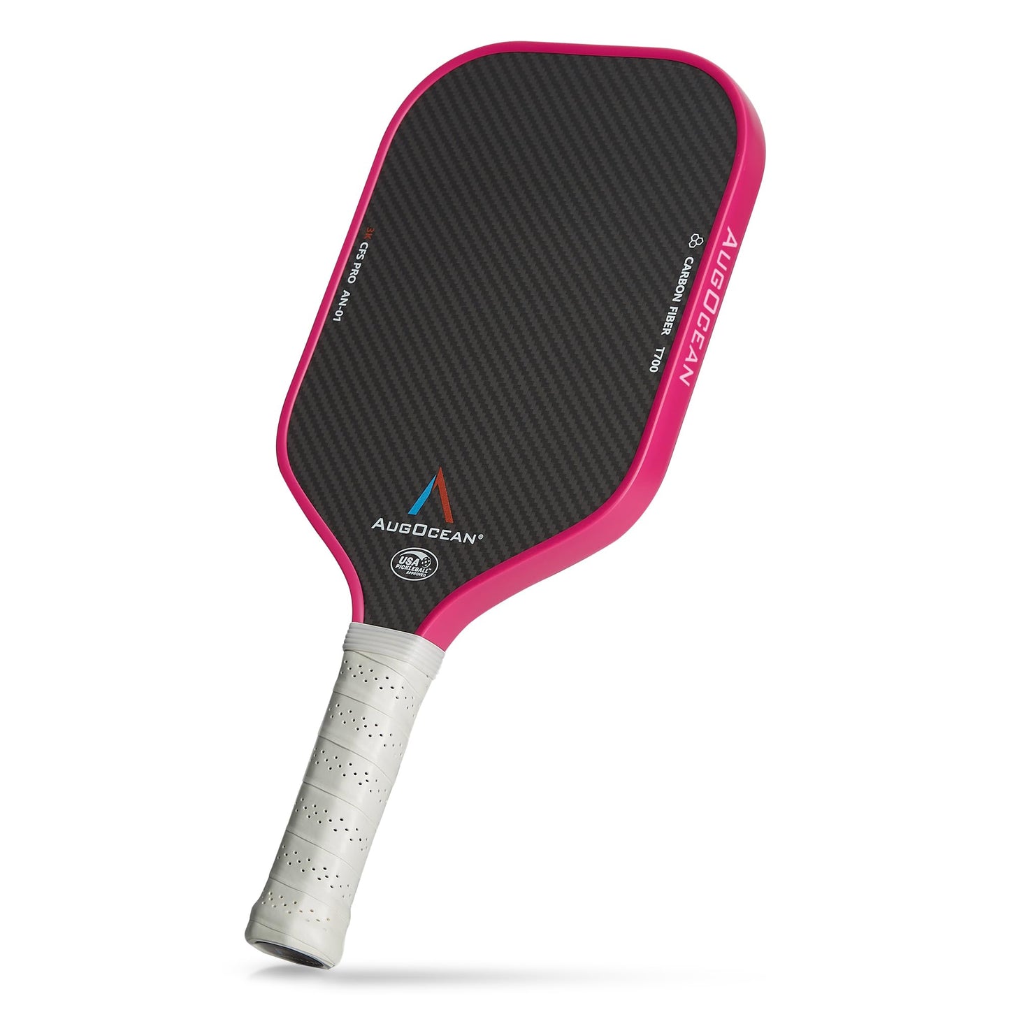 Pickleball Paddle,Pickleball Paddles-3K Raw Carbon Fiber Textured Surface with Great Grit & Spin,T700 Carbon Fiber Racket with Excellent Power,Control & Balance,USAPA Approved (Pink-White 16mm)