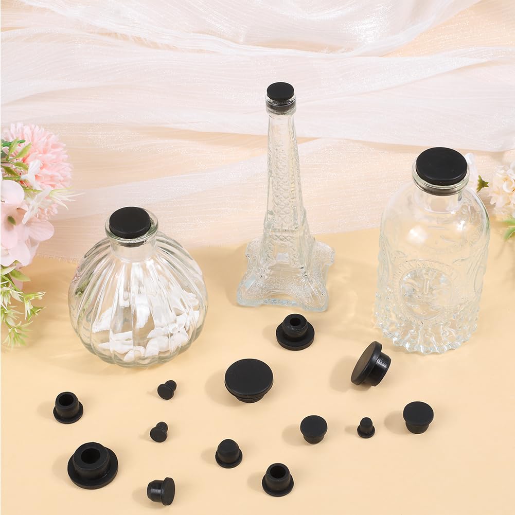 GORGECRAFT 20Pcs 5 Sizes Silicone Hole Plug Black Rubber Round Waterproof Button Tube End Cover Soft Flexible Stopper Plugs Furniture Accessory Fit for Bottle Pipes 7.5-21mm Inner Diameter