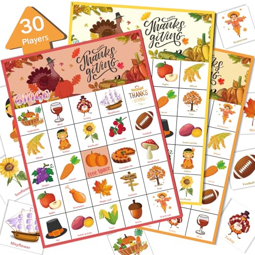 Thanksgiving Bingo Game Cards - 46 Pieces for 30 Players