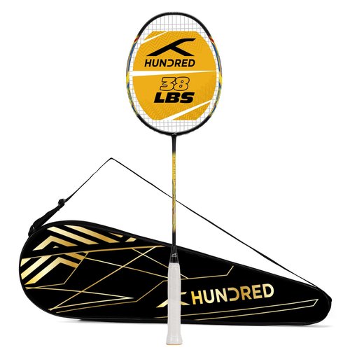Hundred Atomic-X 38 CTRL Carbon Fibre Strung Badminton Racket with Full Racket Cover (Black/Lime) | for Intermediate Players | 83 Grams | Maximum String Tension - 38lbs