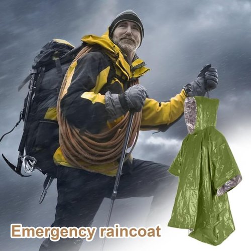 MIRouer Emergency Poncho with Mylar Blanket Liner for Survival Gear, Waterproof, Wind-Resistant Green Rain Poncho for Outdoors, Camping, and Car Emergency Kits - Thermal Poncho - 4 Pack (Green)
