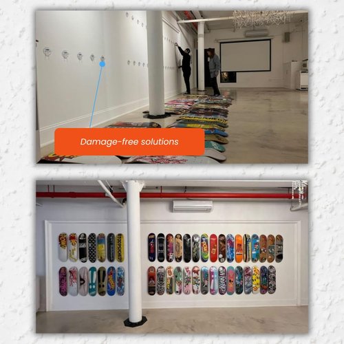 Hella Hangers | Skateboard Deck Hanger | Works with Adhesive Strips | Transparent Floating Hanging Display Mount for Skateboards | Great Gift for Skaters