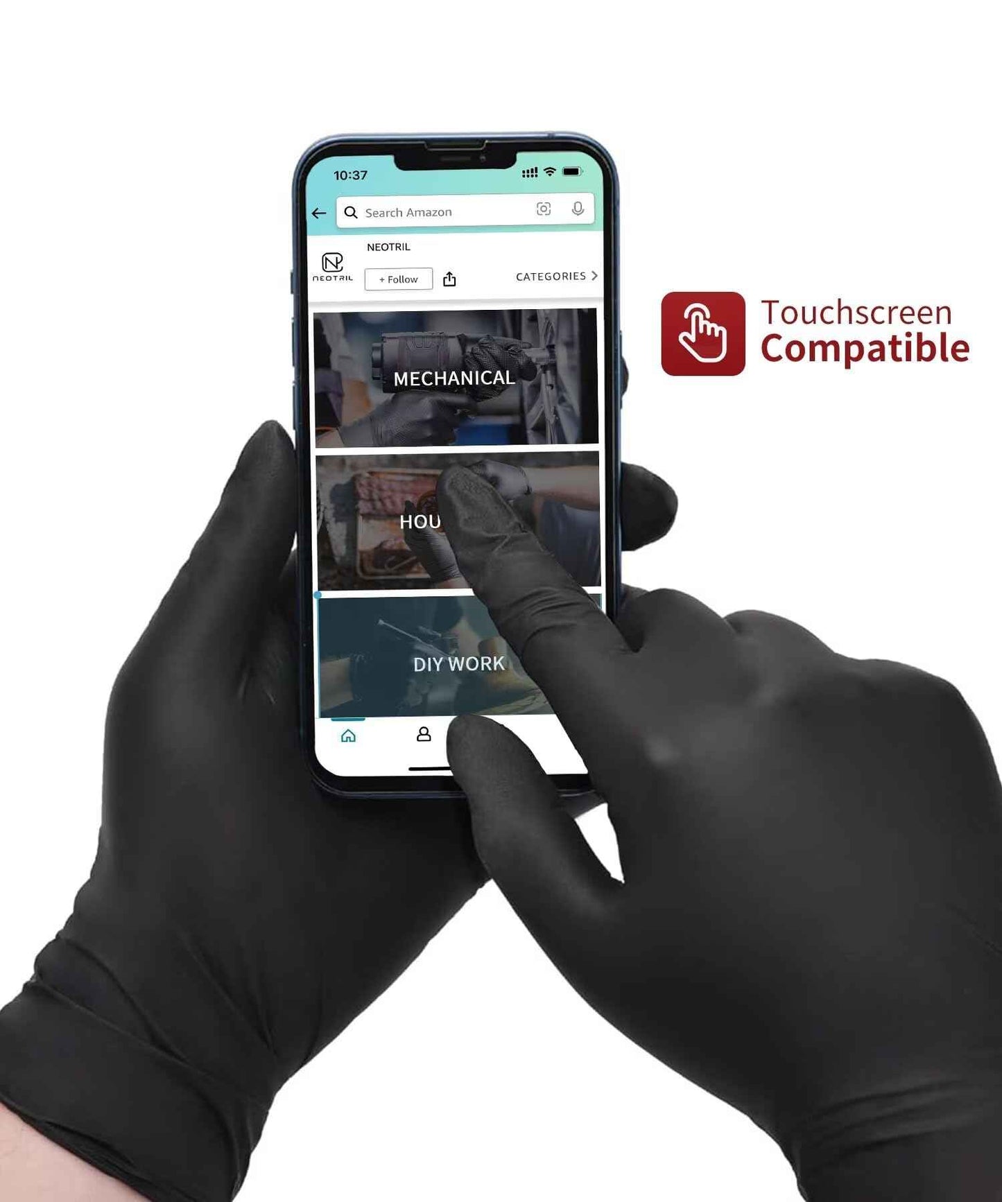 NEOTRIL 4-Mil Black Nitrile Disposable Gloves with Textured Grip, Latex Free & Powder Free, Chemical Resistant Rubber Gloves for Household Cleaning Kitchen Cooking 200Pcs Size/L