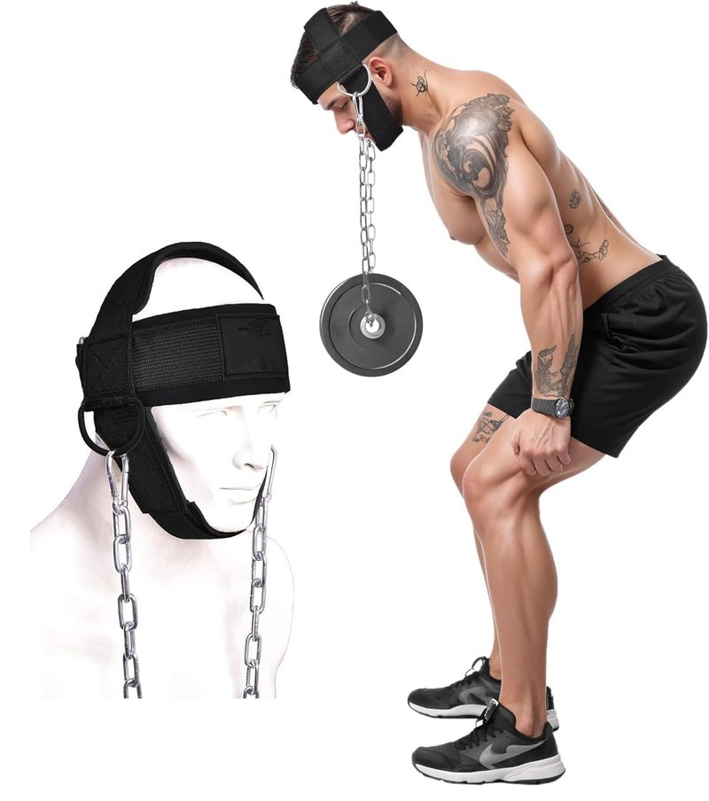 Neck Exercise Trainer-Adjustable Neck Harness for Weight Training/Neck Exerciser with Chain Weight Lifting Chin & Head Neck Exerciser Straps Gym Bodbuilding Equipment and Neck Injury Recovery
