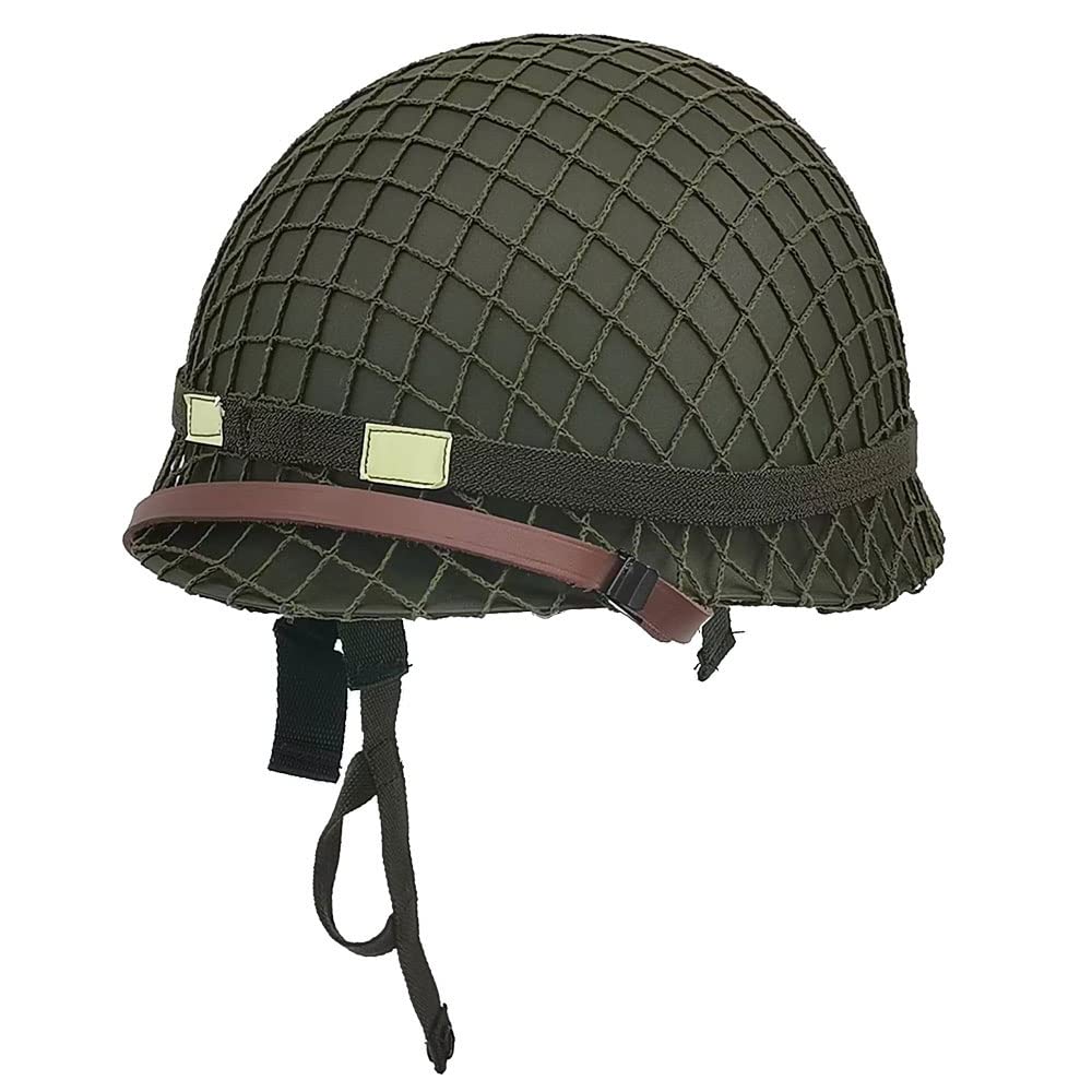 WW2 US Army M1 Helmet, WW2 Gear, WW2 Helmet Metal Steel Shell Replica with Net/Canvas Chin Strap/Cat Eye Band