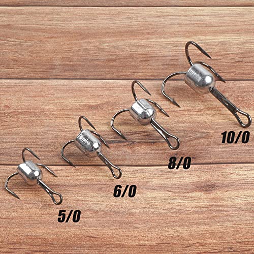 SILANON 6/0-1.25oz Weighted Treble Hooks 5pcs for Baitfish, Trout & Salmon Fishing