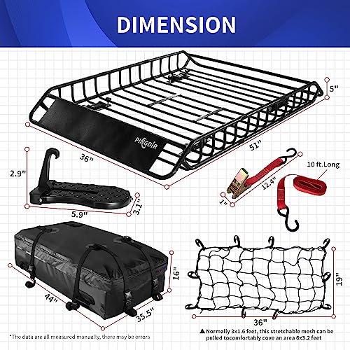 51-Inch Roof Rack Basket with Waterproof Cargo Bag & Net