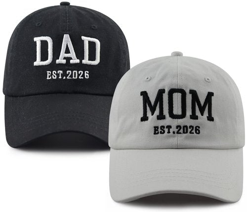 New Parents Gifts for Couple, 2PCS EST 2026 Mom and Dad Hats, Mama Papa Baseball Cap, Mothers Fathers Day Birthday Gifts for New Dad Mom Husband Wife