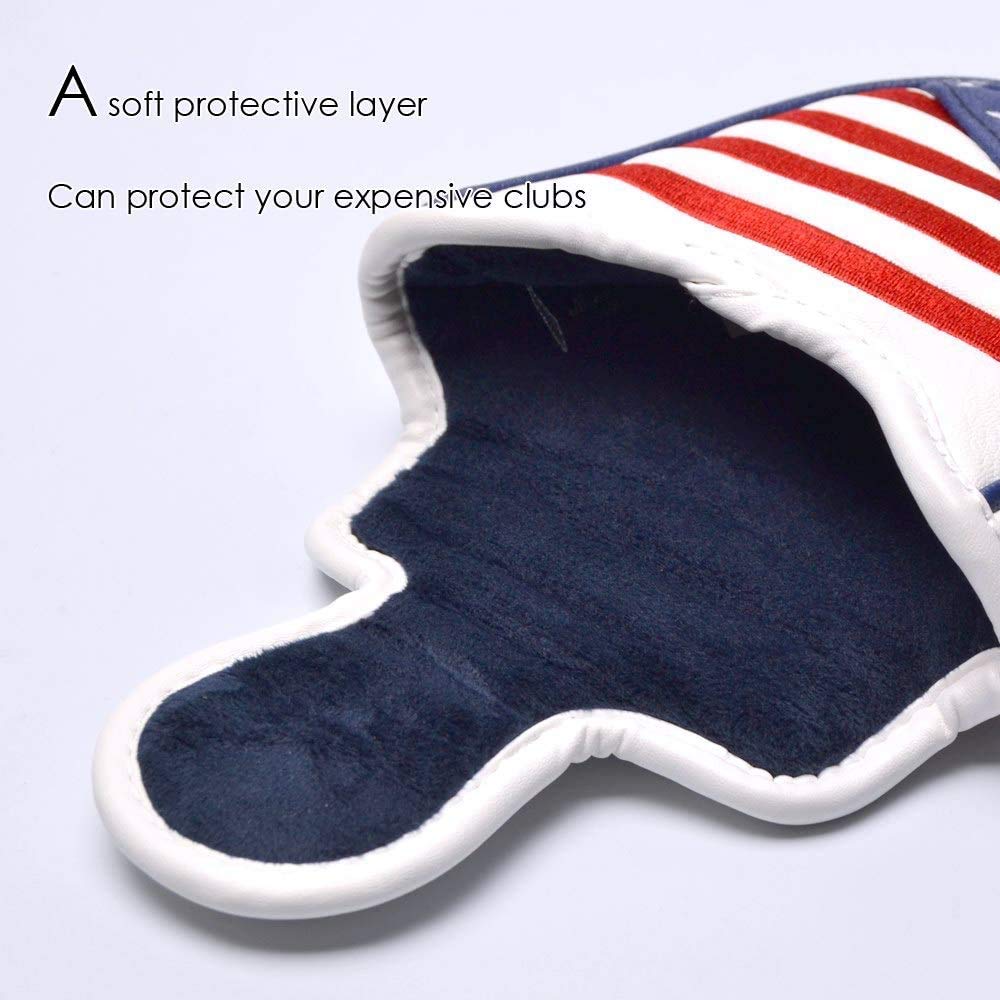 PLUSKER USA Golf Heel Shafted Mallet Putter Cover, Magnetic Closure Stars and Stripes American Flag Synthetic Leather Patriotic Head Covers for Golf Course and Travel