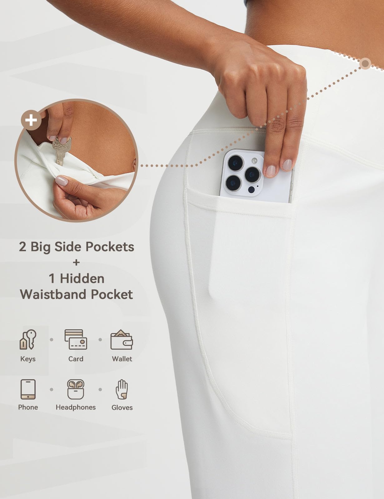 baleaf Womens 25" Yoga Pants with Pockets Wide Leg Petite Dress Pant High Waist Ankle Stretchy Casual Travel Star White L