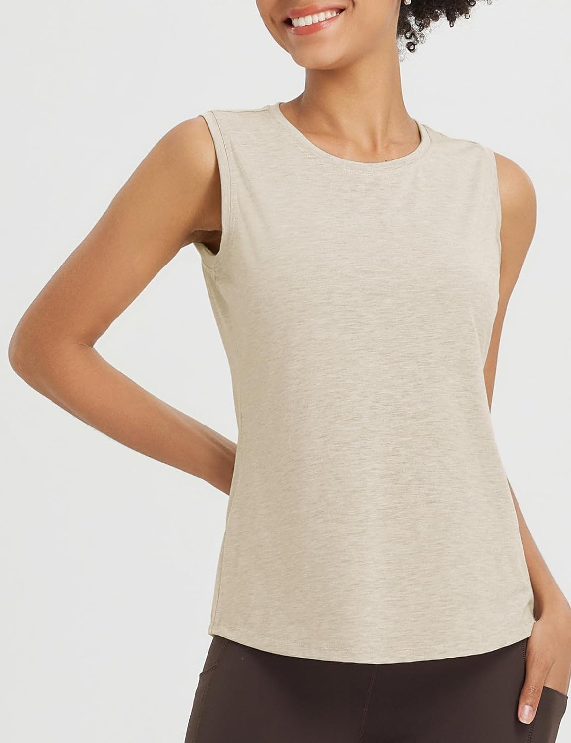 Baleaf Women's High Neck Open Back Yoga Tank Top - Loose Fit Athletic Gym Shirt