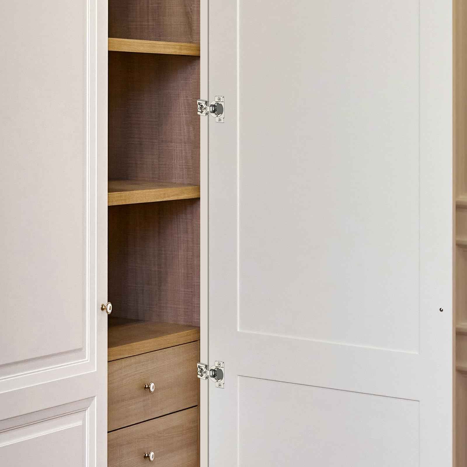 Home Expert 10 Pack (5 Pairs) 1/2" Overlay Soft Close Cabinet Hinges, Satin Nickel Stainless Steel Concealed Hinges with 3D Self-Closing for Face Frame Doors & Kitchens