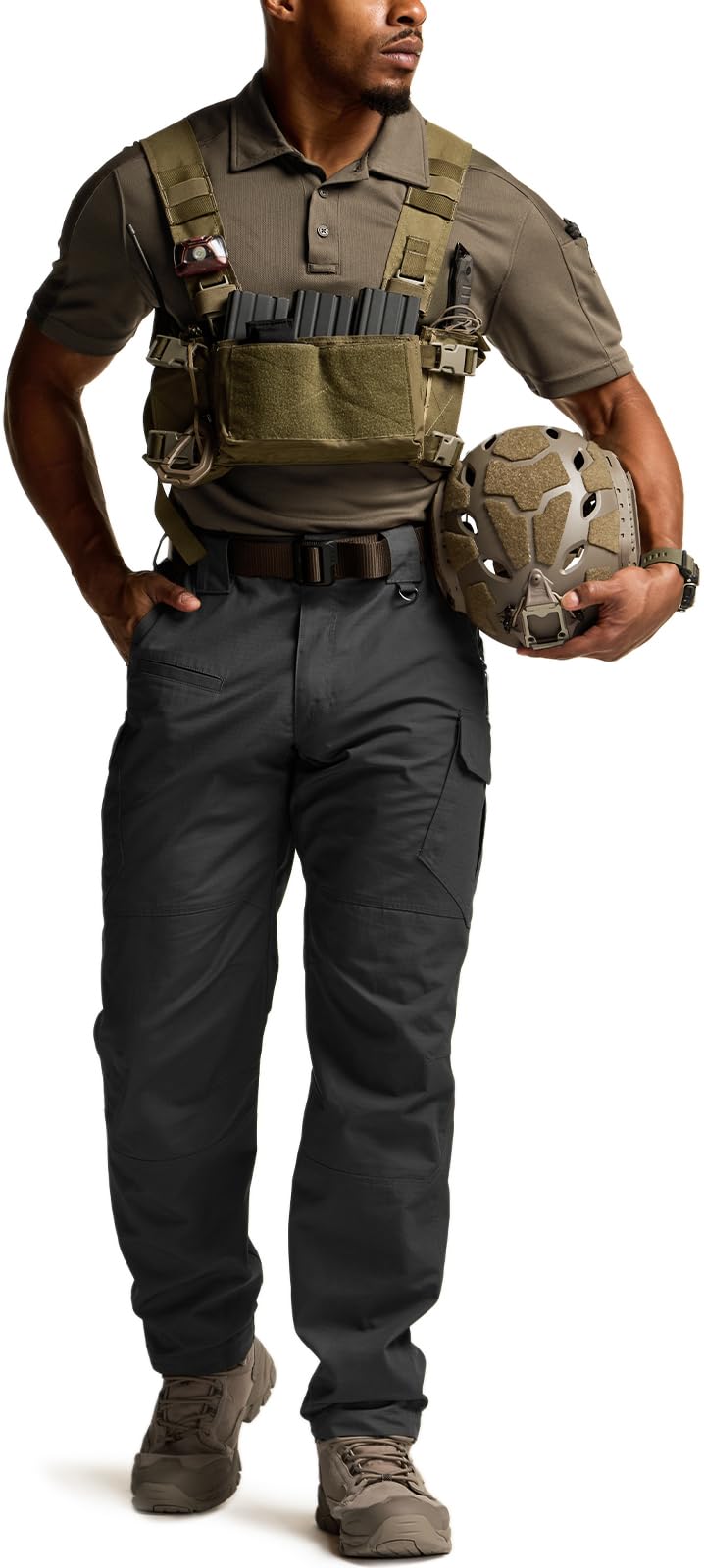CQR Men's Tactical Pants, Water Resistant Ripstop Cargo Pants, Lightweight EDC Work Hiking Pants, Outdoor Apparel, Raider Mag Pocket Black, 36W x 32L